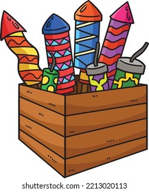 New Year Fireworks In Crate Cartoon Clipart 