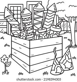 New Year Fireworks In Crate Coloring Page for Kids