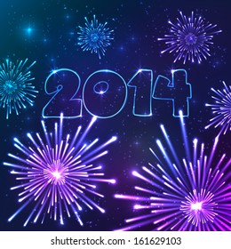 New year fireworks with date, vector greeting card