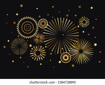New year fireworks decoration. Festive background. Vector template design
