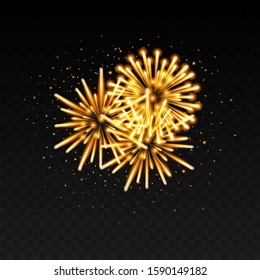 New year fireworks decoration isolated on black background. Vector illustration