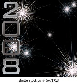 new year fireworks illustration display for 2008 on a black nights sky