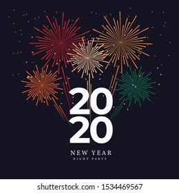 New year fireworks night party vector and snow background 