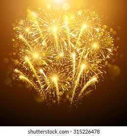 New Year fireworks on dark background. Vector illustration