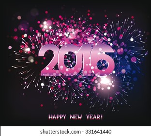 New year fireworks  purple background 2016