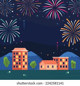 Nuevo año de fuegos artificiales fondo para publicación en medios sociales o tarjeta de saludo