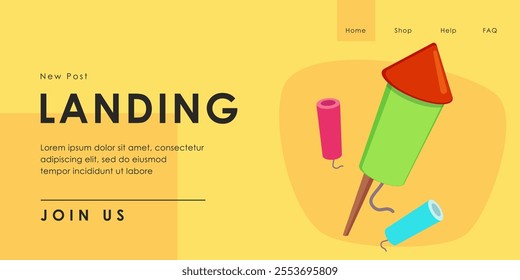 New Year fireworks vector illustration. Cartoon drawing of Christmas party symbols. Landing page template. New Year, winter, celebration concept