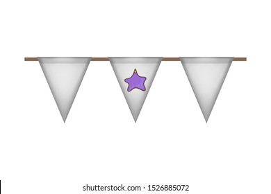 New year flag garland. White decoration. Vector illustration. Christmas toy star shape.
