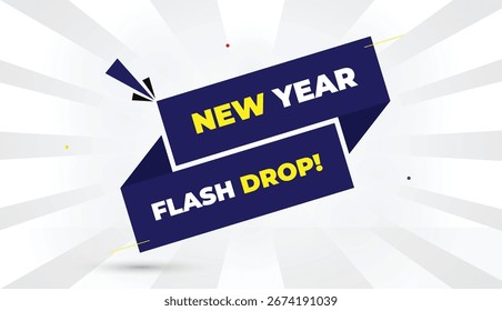 Año Nuevo Flash Drop editable EPS Formato Web Anuncio Arte vectorial Ilustración Diseño de Plantilla Formas azul oscuro Amarillo Bold Font Blanco Gris Gradiente Ilustración abstracta Sol Shine Fondo de negocios 4K