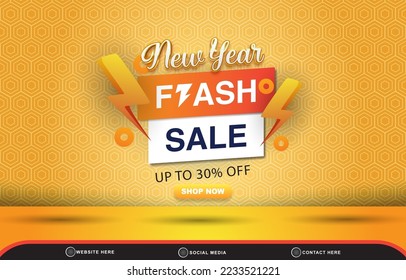 new year flash sale discount social media template banner with blank space for product sale with abstract gradient orange background design