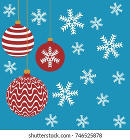New year flat design snowflakes red christmas balls vector illustration
