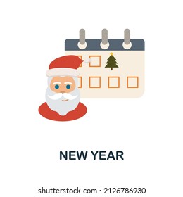 Icono plano de Año Nuevo. Signo de elemento coloreado de la colección de celebraciones. Signo de icono de Año Nuevo plano para diseño web, infografías y más.