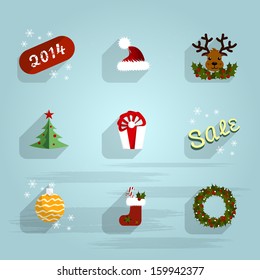 New Year flat icons holidays set background vector