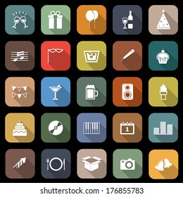 New year flat icons with long shadow, stock vector