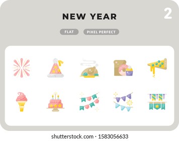 New Year Flat  Icons Pack for UI. Pixel perfect thin line vector icon set for web design and website application.