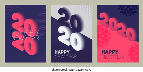 New year in flat style. 3d vector isometric illustration. Happy new year 2020 banner design. Management icon. Vector illustration.