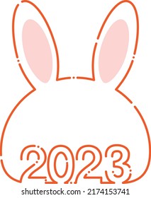 New Year frame with 2023 numbers on a simple rabbit line