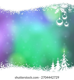 New Year Frame with Clock, Glass, Bauble, Tree and Snowflake on Blurred Bokeh Background. Vector Template for Flyers and Brochure.