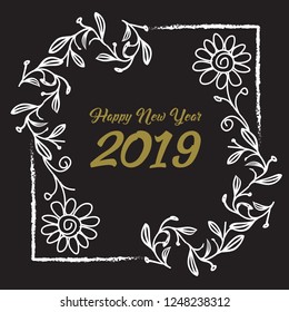 New Year frame Flower Hand Drawn Template