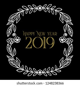 New Year Frame Flower Hand Drawn Template