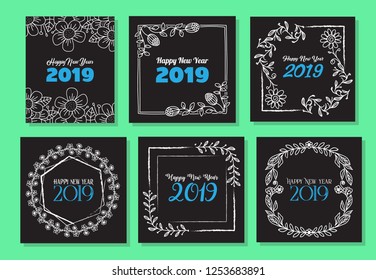 New Year frame Hand Drawn Flower Template