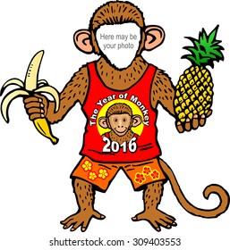New Year frame for photo. Year of Monkey. Modern concept for cards, tickets too new year hipster party. It Can be used for flayers, banners, posters.Vector illustration on white background.      