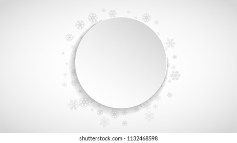 New Year frame with silver snowflakes on white paper background. Horizontal Christmas and New Year frame for gift certificate, ad, banner, flyer, sale offer, event invitation. Glitter snow and sparkle