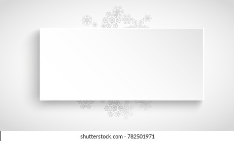 New Year frame with silver snowflakes on white paper background. Horizontal Christmas and New Year frame for gift certificate, ad, banner, flyer, sale offer, event invitation. Glitter snow and sparkle