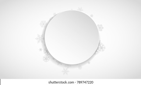 New Year frame with silver snowflakes on white paper background. Horizontal Christmas and New Year frame for gift certificate, ad, banner, flyer, sale offer, event invitation. Glitter snow and sparkle