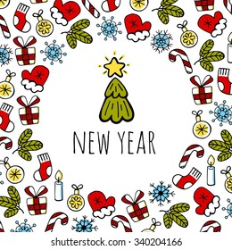 New year  frame sketch color set vector design illustration. New year background.