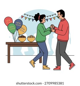 New Year Fun Dancing illustration.