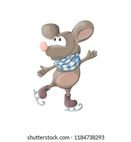 New year, Funny happy mouse or rat skates