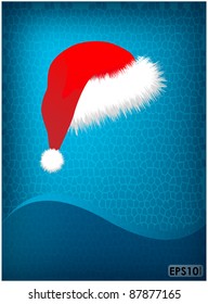New year fur cap on abstract blue background