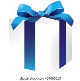 New year gift with blue ribbon on white background