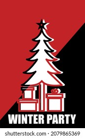 new year gift christmas holiday card, banner, web poster, flyer, brochure, greeting card, bright cover. Black and red design. Vector