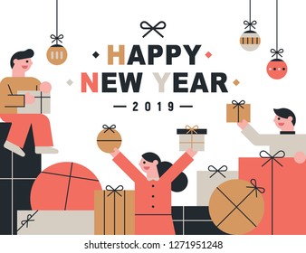 New Year gift event poster concept illustration. flat design vector graphic style.