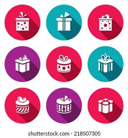 New Year Gift flat icon set