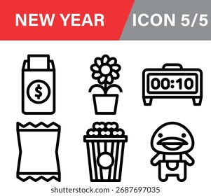 Conjunto de iconos de regalo de año Nuevo 04