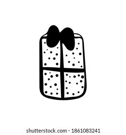 new year gift under the tree, gift box hand drawn doodle vector, graphic element for decoration of cards, stickers
