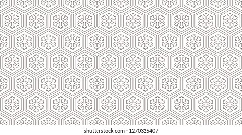New year gift wrapping paper with snowflakes. Vintage ornamental graphic motif. Abstract allover vector pattern for gift box, paper bag, fabric, textile decoration. Simple retro linear winter motif