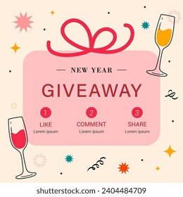 New Year Giveaway promotion vector illustration. Gift box on confetti background