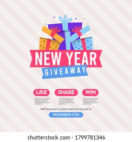 New year giveaway social media contest vector template.