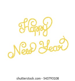 New Year glitter gold typography. Hand drawn calligraphy. Holidays lettering