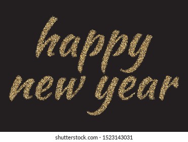 New Year glittering lettering on black background.  Vector illustration. EPS 10.  