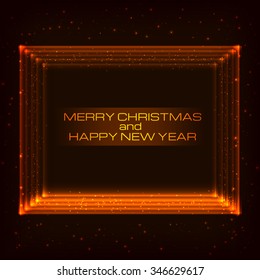 New Year glow banner in technology style. Vector illustration.