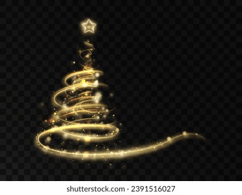 New Year glowing vector illustration of Christmas tree with highlights and sparkles for Christmas decoration.