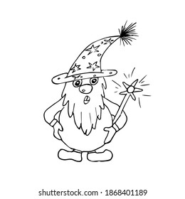 New year gnome. Outline vector funny cartoon. Christmas figure