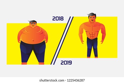 new year goals banner resolutions to get fit body vector illustration