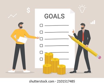 Lista de verificación de objetivos de Año Nuevo. Objetivo Y Planes Futuros. Motivación empresarial, concepto de inspiración.