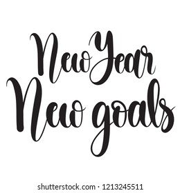 New Year New Goals, Vector illustration isolated on white background. Concept of personal scheduling template. Hand Drawn typography / lettering design.Perfect for cover,poster,diary,planner.